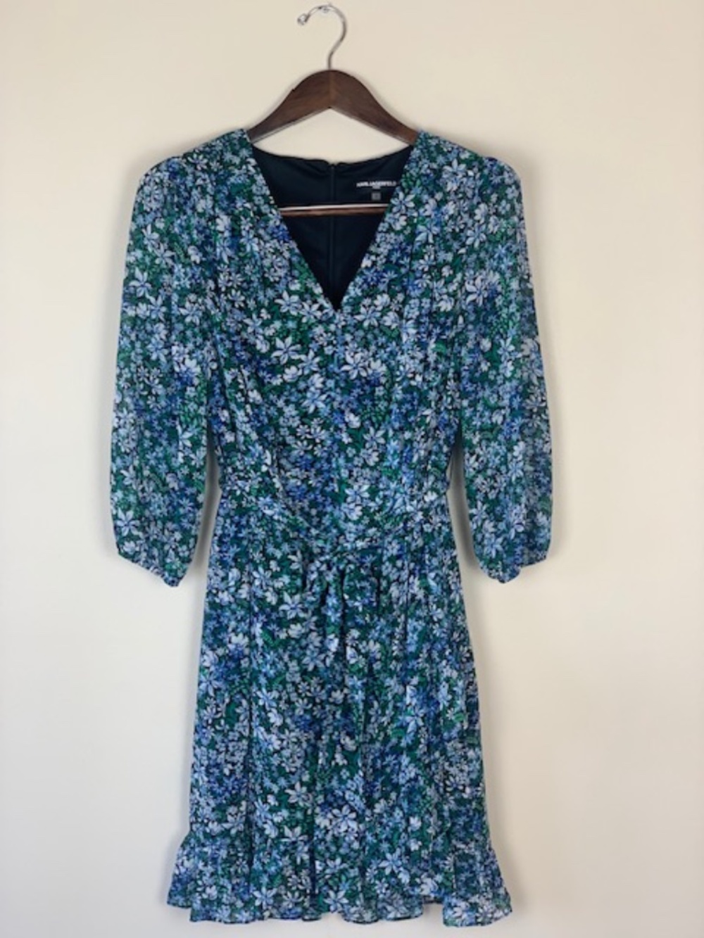 Karl Lagerfeld Paris Romantic Floral Tie Waist Ruffle Dress Women’s Sz 12 - Picture 2 of 10